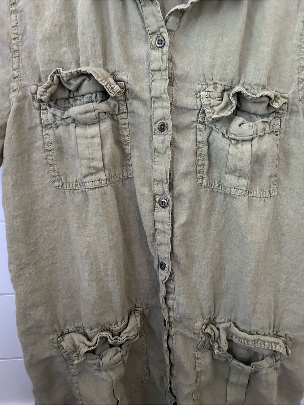 Sundance Olive Harper 100% Linen Shirt Dress Button Collared Short Sleeve XL - Picture 3 of 9